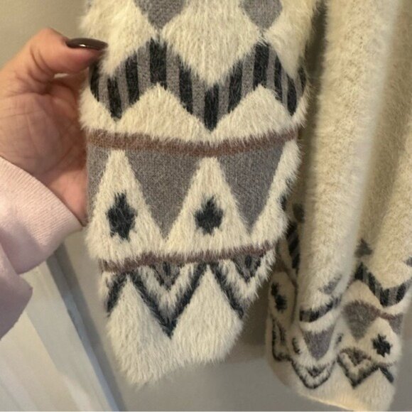 Belladini Cabincore Geometric Knit Open Front Long Cardigan Cream 2X - Picture 5 of 10